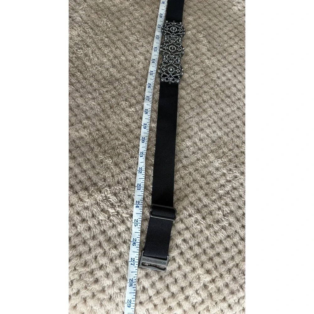 BCBG MAXAZRIA Black Platinum Rhinestone Medallion Elastic Belt | OS